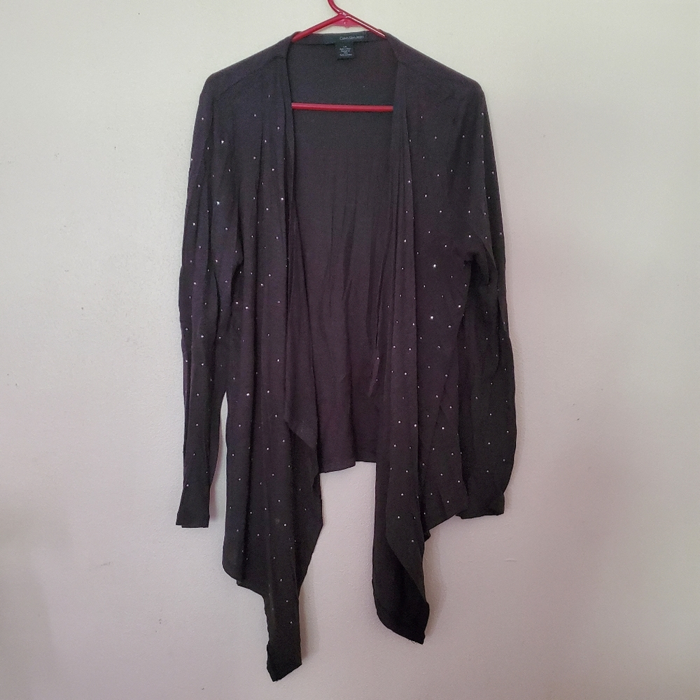 Calvin Klein Black Open Front Drape Bling Cardigan